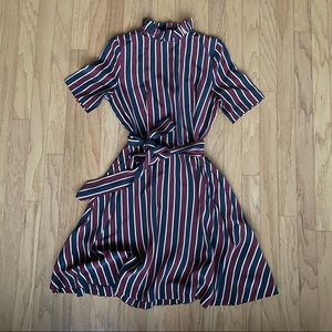 Ganni Red Donaldson Striped Silk Dress